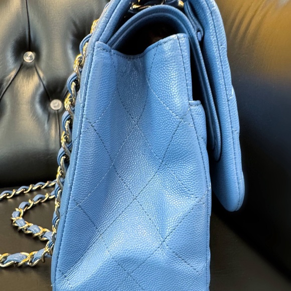 Chanel 21P Blue Caviar Quilted Jumbo Large Classic Double Flap bag & tag - Picture 5 of 16